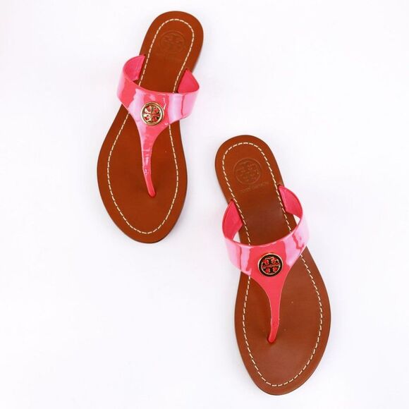 NIB Tory Burch CAMERON Patent Leather Thong Pink 5 - Picture 3 of 11